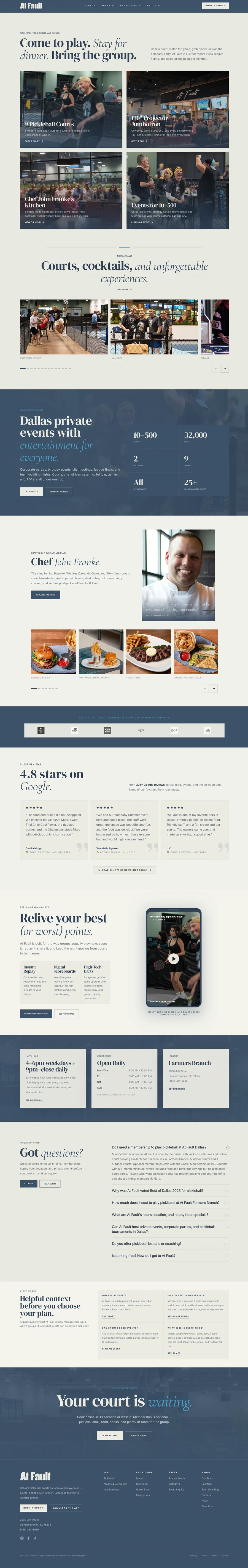 The At Fault venue website built by Reunion Growth