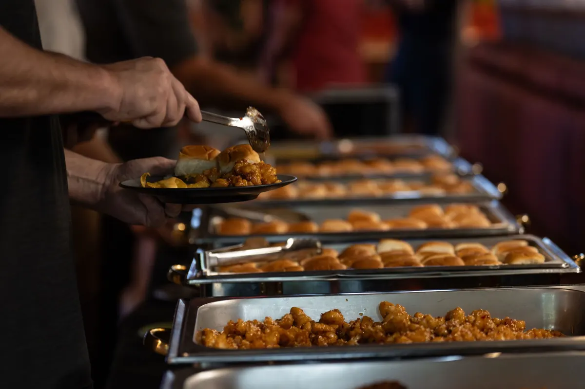 A private-event buffet being served