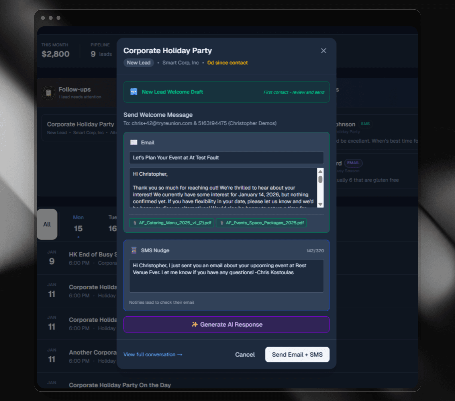 Automated follow-up sequence for a lead