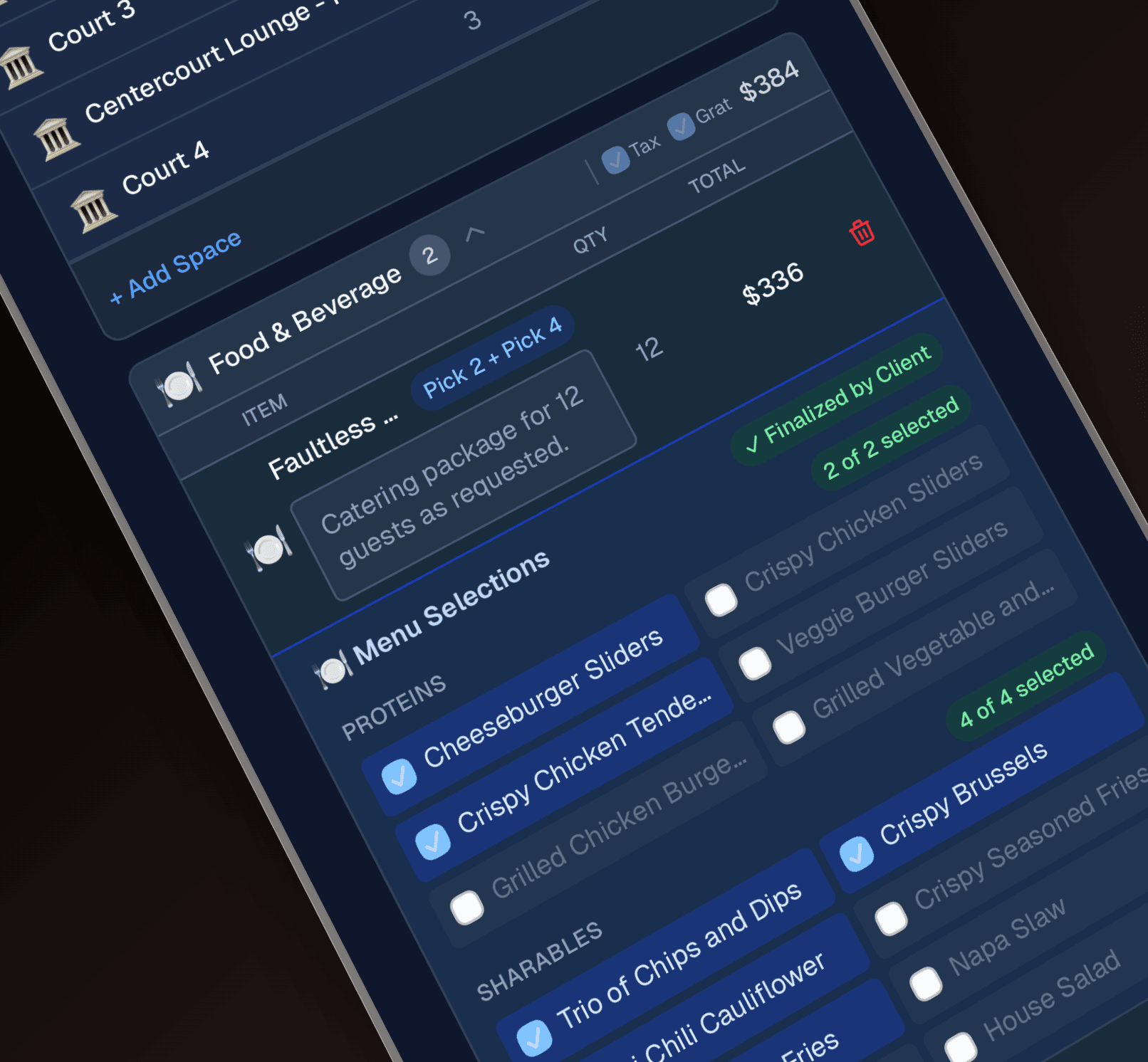 Client selecting menu items